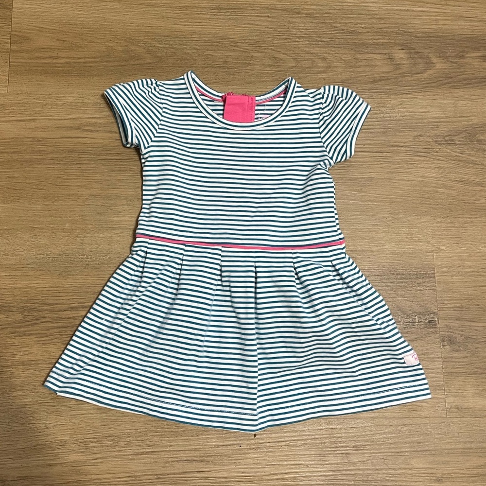 Striped‎ teal and White Kids Dress ruffle butts size 12-18 months